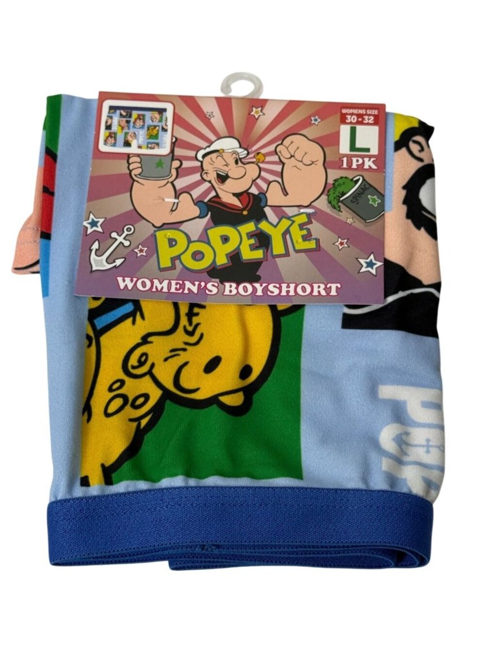 Popeye Women's Boyshort Underwear Blue Graphic Cartoon Size L NWT